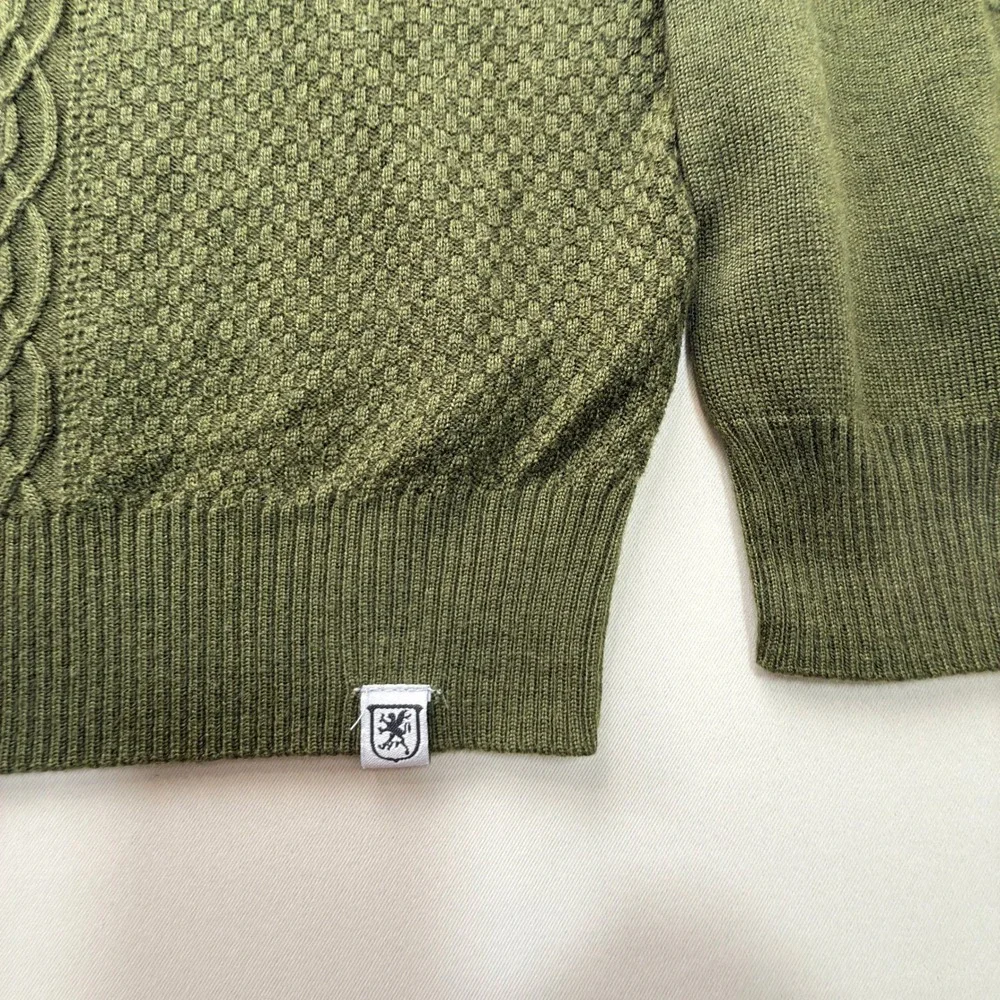 Stacy Adams Sweater Mens Large 1/4 Zip Cable Knit Olive Green Elbow Patch